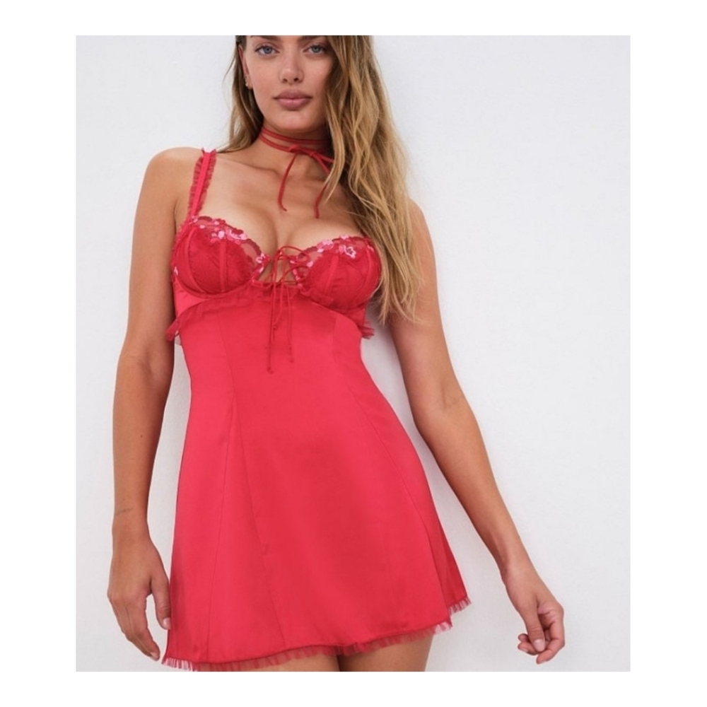 NWOT For Love And Lemons 🍋 Evie Slip Dress Small - Red